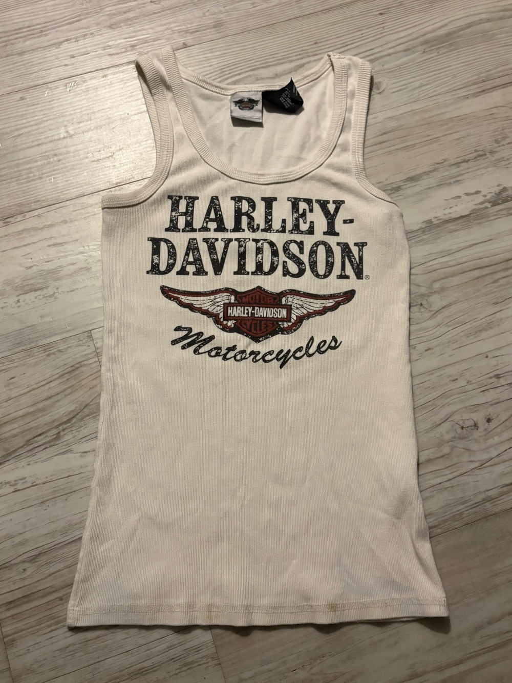 Harley-Davidson Y2K Wing Logo Ribbed Tank Top Off-White Size M